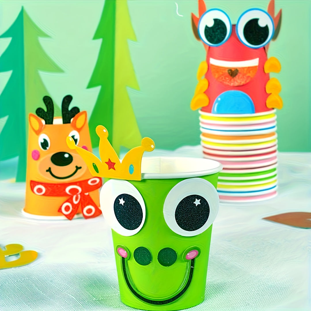 12pcs DIY Paper Cup Craft Kit with Colorful Stickers for Creative Art Projects