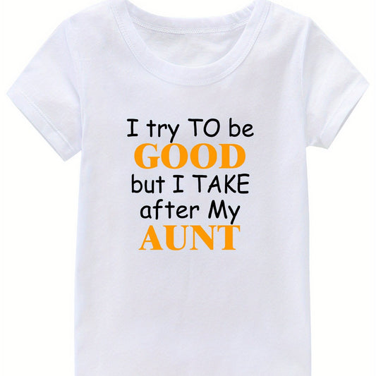 Good Aunt Print Girl's Cotton T-shirt for Summer