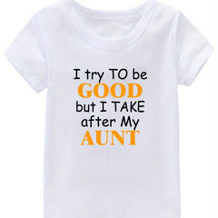 Good Aunt Print Girl's Cotton T-shirt for Summer