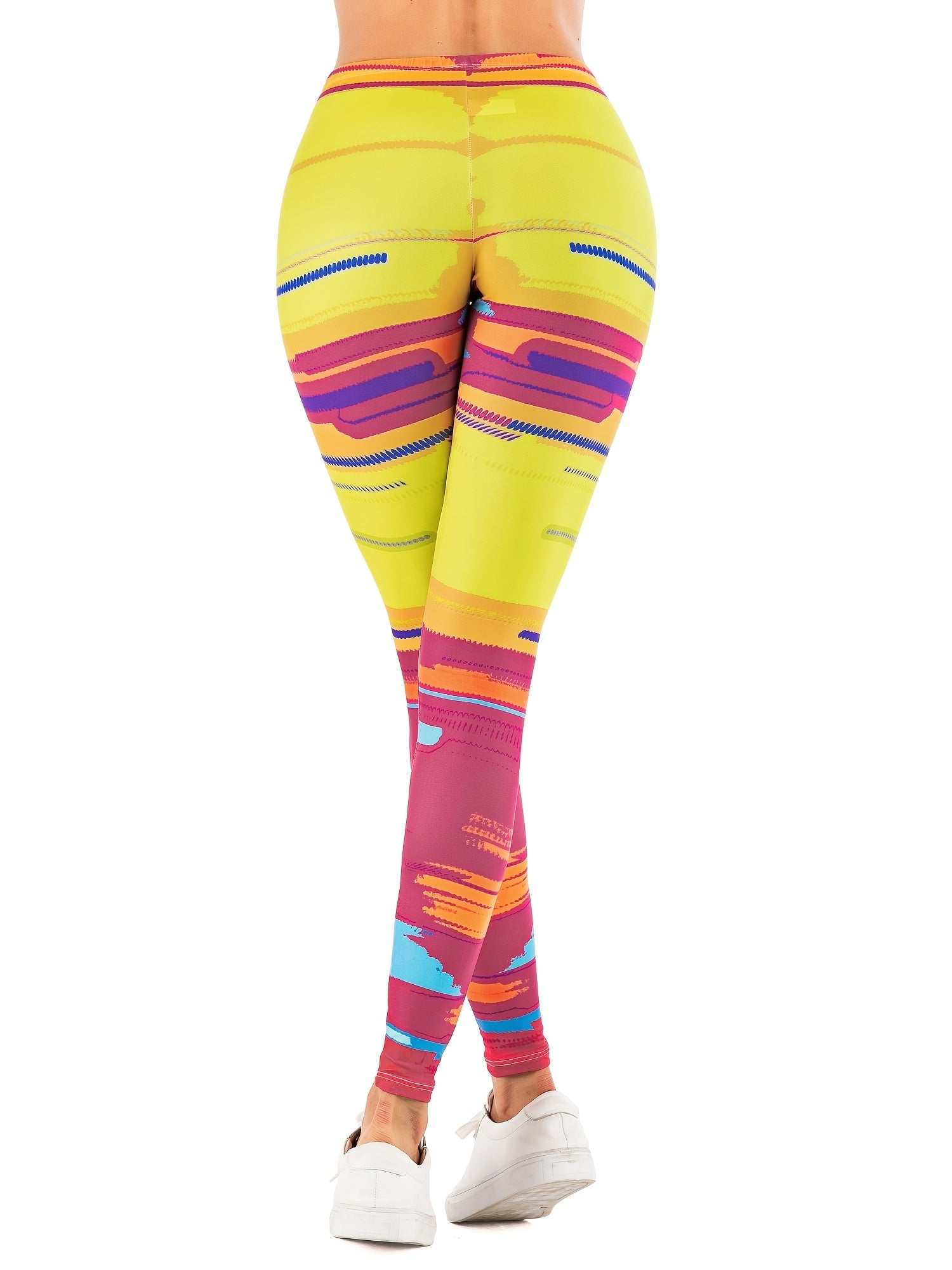 Colorful Streak Print High Waist Leggings
