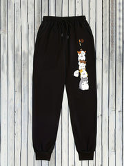  Animal Print Drawstring Sweatpants Women's Plus Elastic Sweatpants
