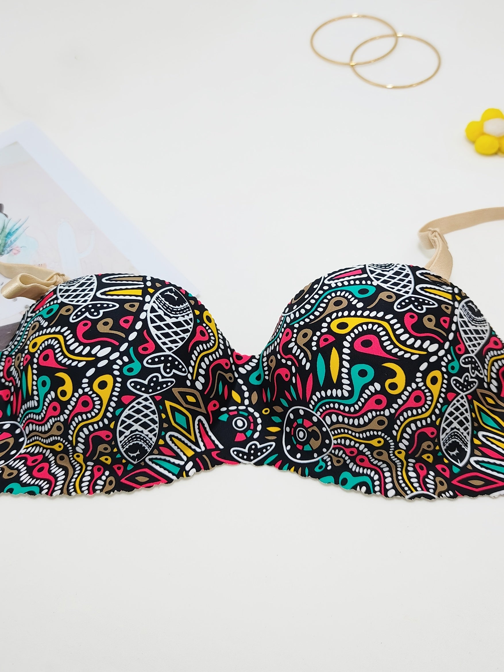Abstract Print Push Up Bra Seamless Bralette Women's Lingerie & Underwear