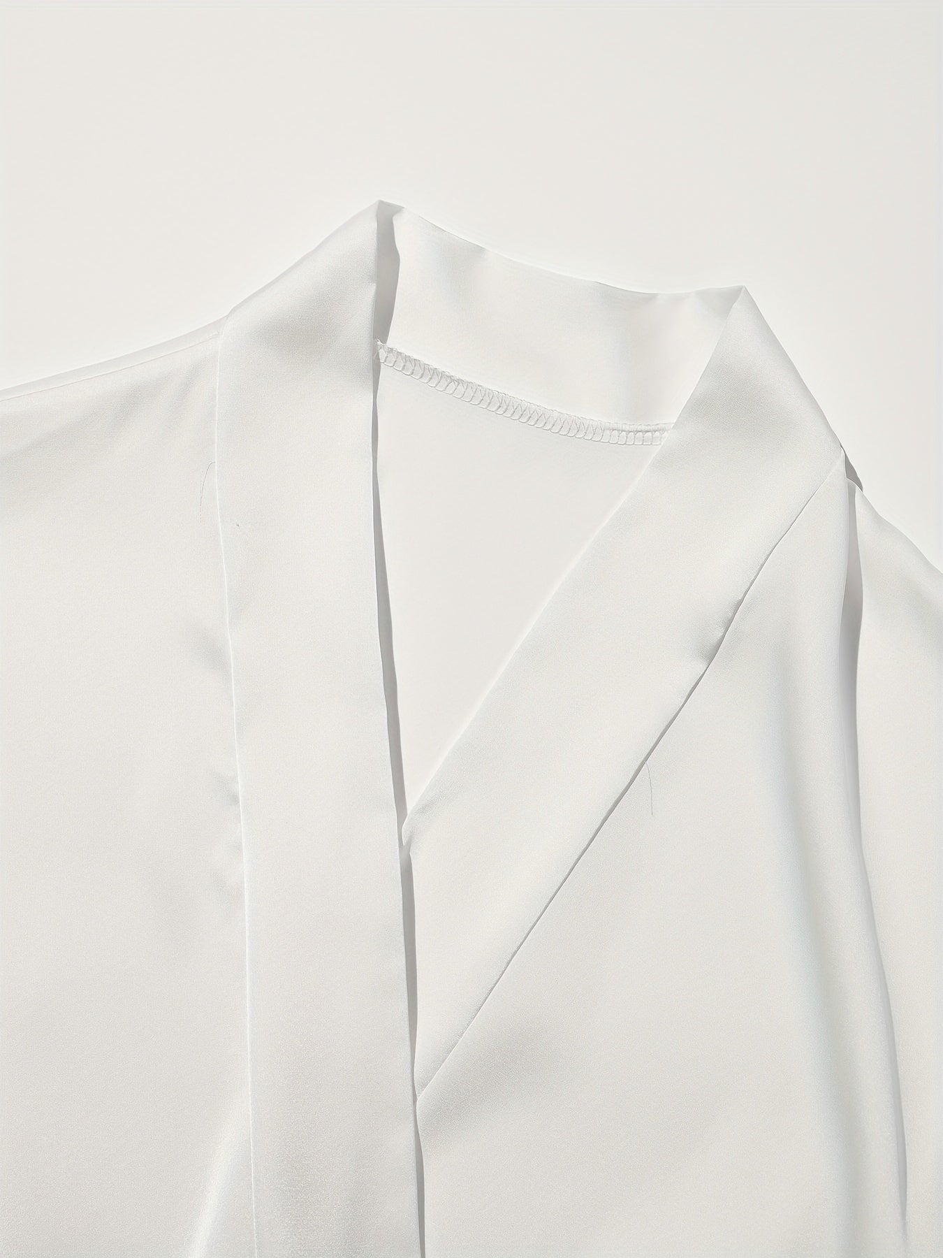 Satin Lounge Robe with Lace Trim V-Neck Long Sleeve Belted Women's Loungewear