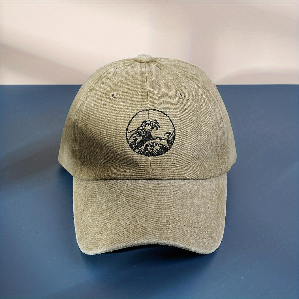 Wave Embroidery Baseball Cap Vintage Washed Distressed Dad Hat