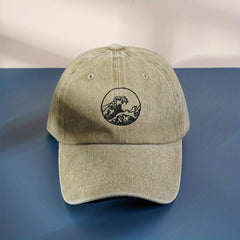 Wave Embroidery Baseball Cap Vintage Washed Distressed Dad Hat