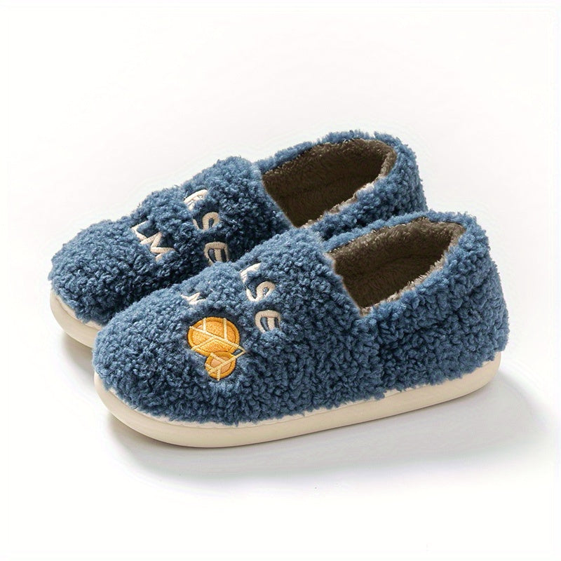 Letter & Flower Print Slippers Slip On Round Toe Low Indoor Shoes