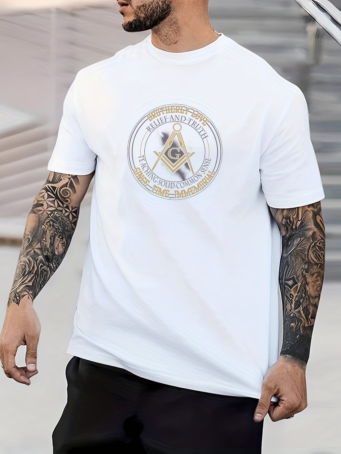 Geometric Pattern Men's Crew Neck T-shirt for Summer