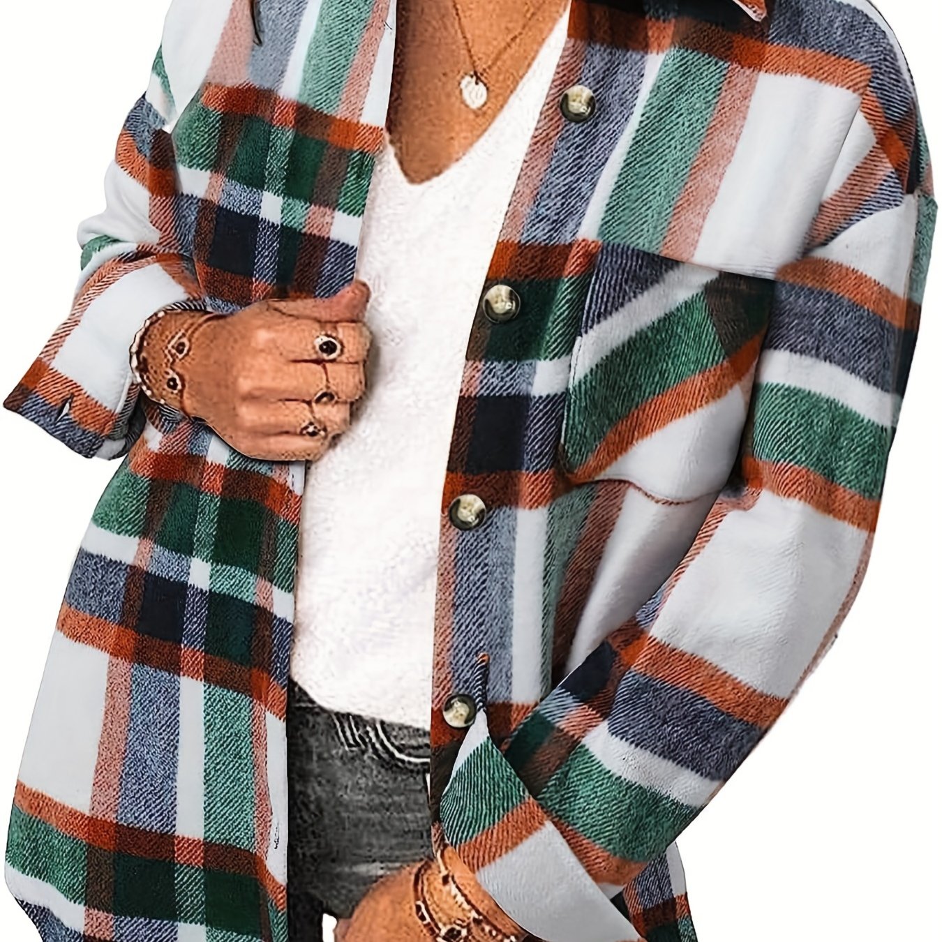 Plaid Print Button Front Jacket Collared Outerwear