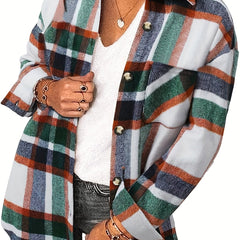Plaid Print Button Front Jacket Collared Outerwear