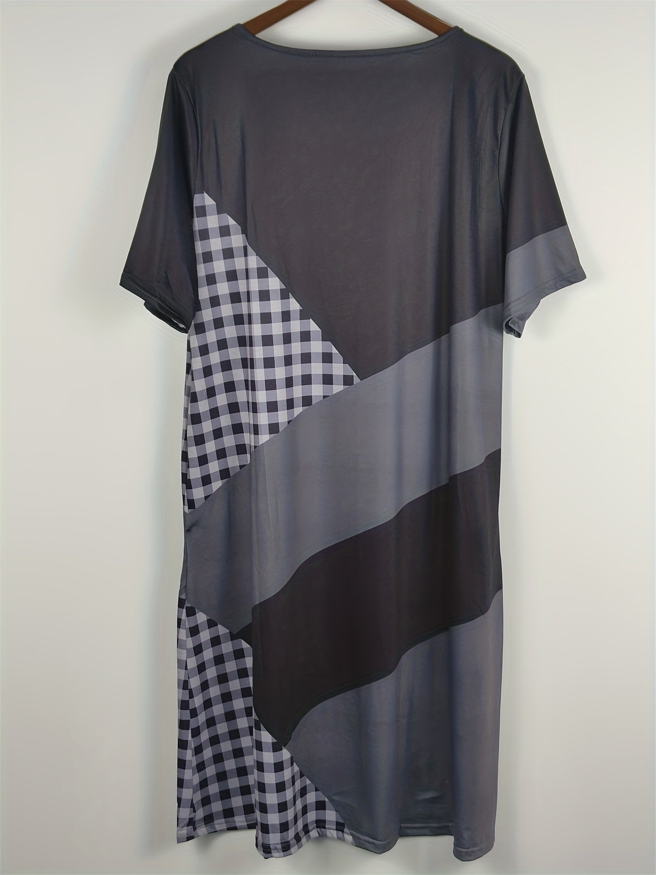 Women's Plus Gingham Print Short Sleeve Dress with Pockets