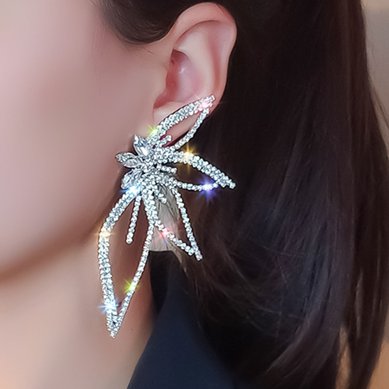 Rhinestone Maple Leaf Stud Earrings