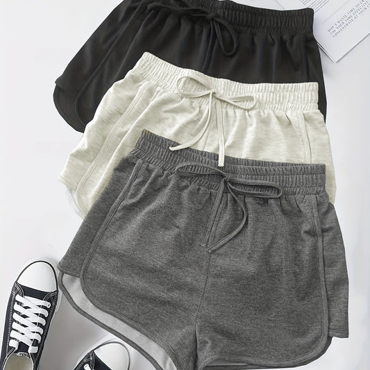 3-Pack Plus Size Sports Shorts Set - High Waist Elastic Drawstring