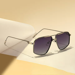 Men's Square Metal Sunglasses Gradient Sun Glasses Large Frame