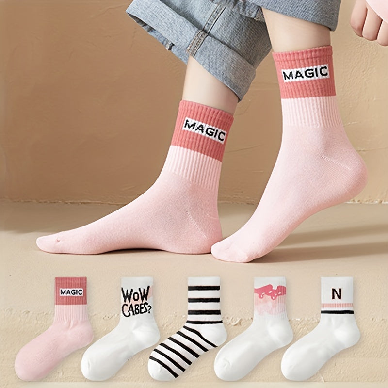 5 Pairs Letter Print Women's Stockings Socks
