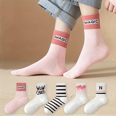 5 Pairs Letter Print Women's Stockings Socks