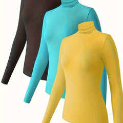 3pcs Women's Soft Thermal Turtleneck Top Plush Underwear