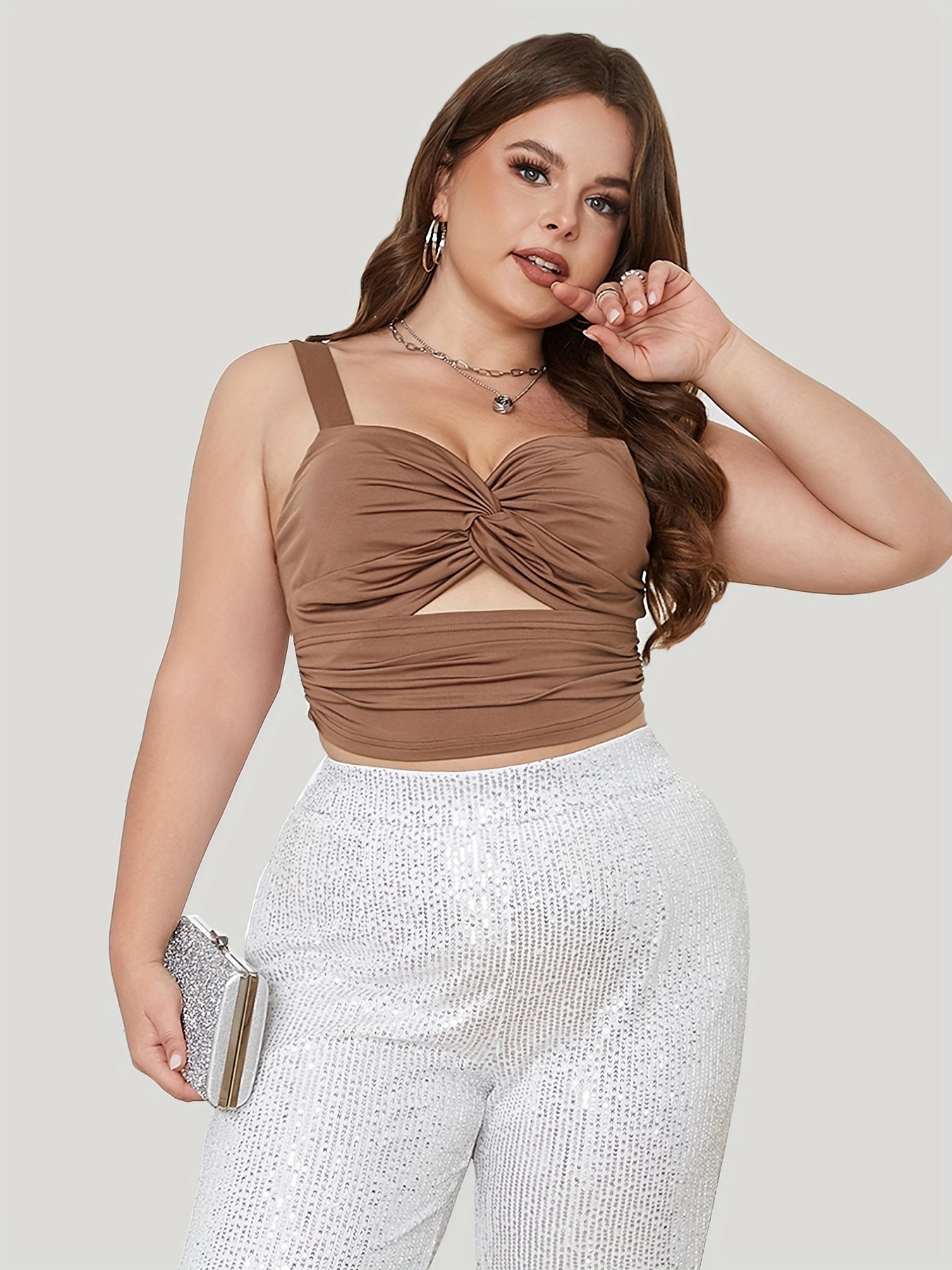  Sexy Cami Top Women's Solid Twist Front Sweetheart Neck Cami Top