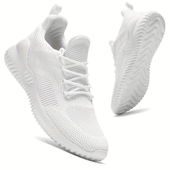 Men's Solid Running Shoes Breathable Woven Knit Sneakers