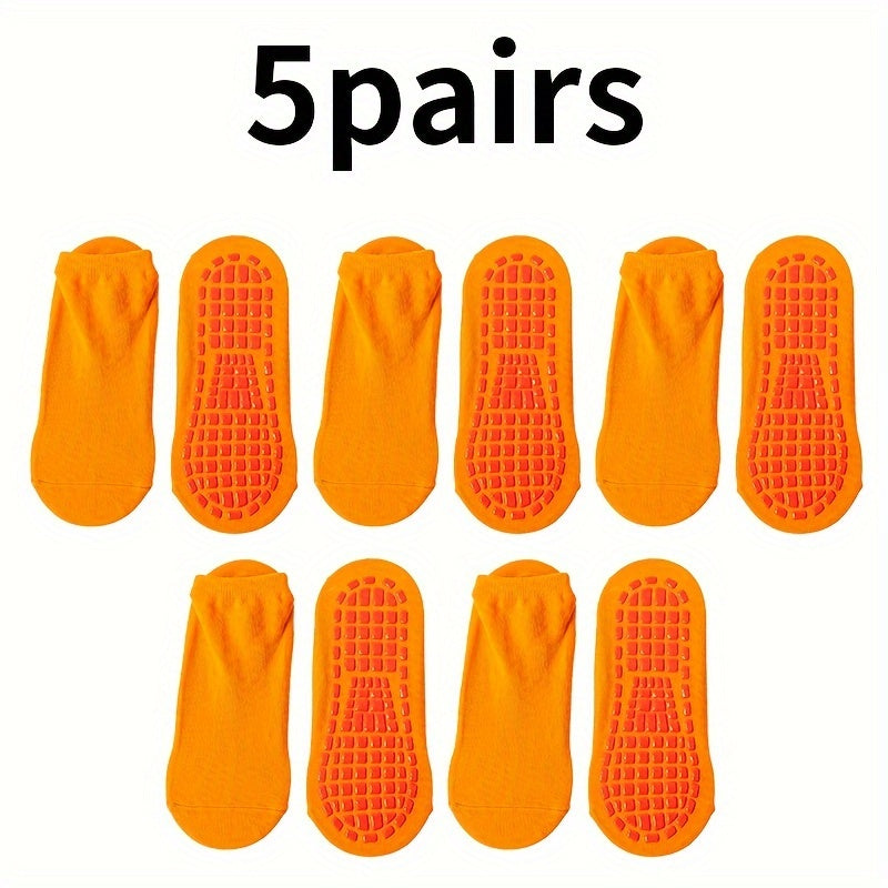 5 Pairs Comfy Crew Socks Breathable Non slip Women's Stockings