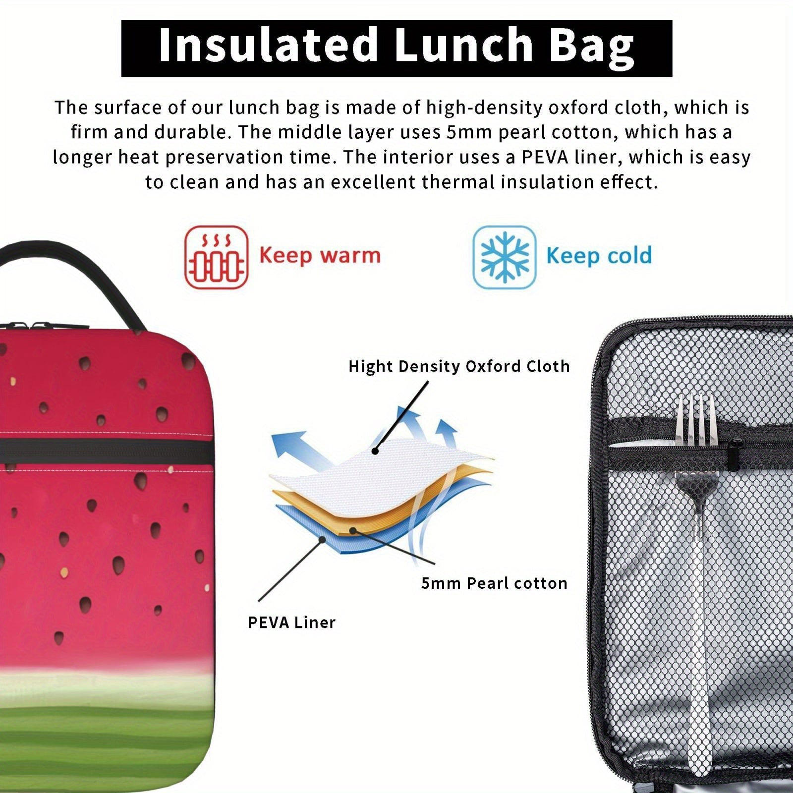 Watermelon Insulated Lunch Bag - Leakproof Thermal Tote
