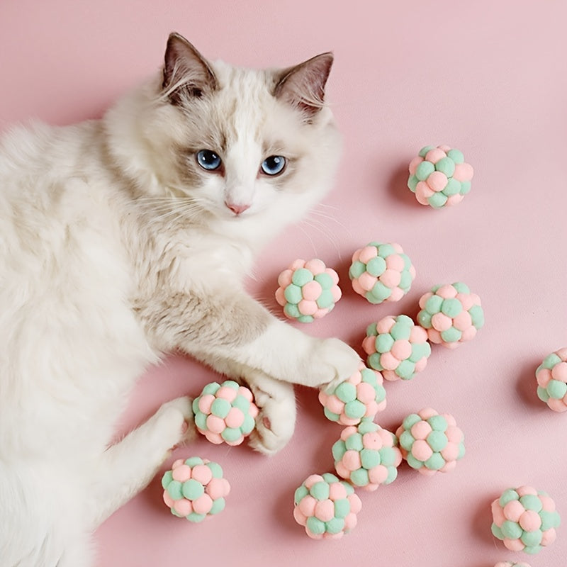 Rainbow Wool Ball Toy with Bell for Playful Cats