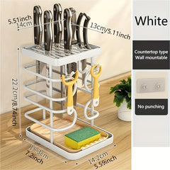 Stainless Steel Kitchen Utensil Holder Rest Countertop Wall-mounted Storage Rack