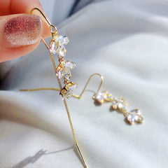 Zircon Decor Threader Earrings Maple Leaf Long Tassel Ear Accessories