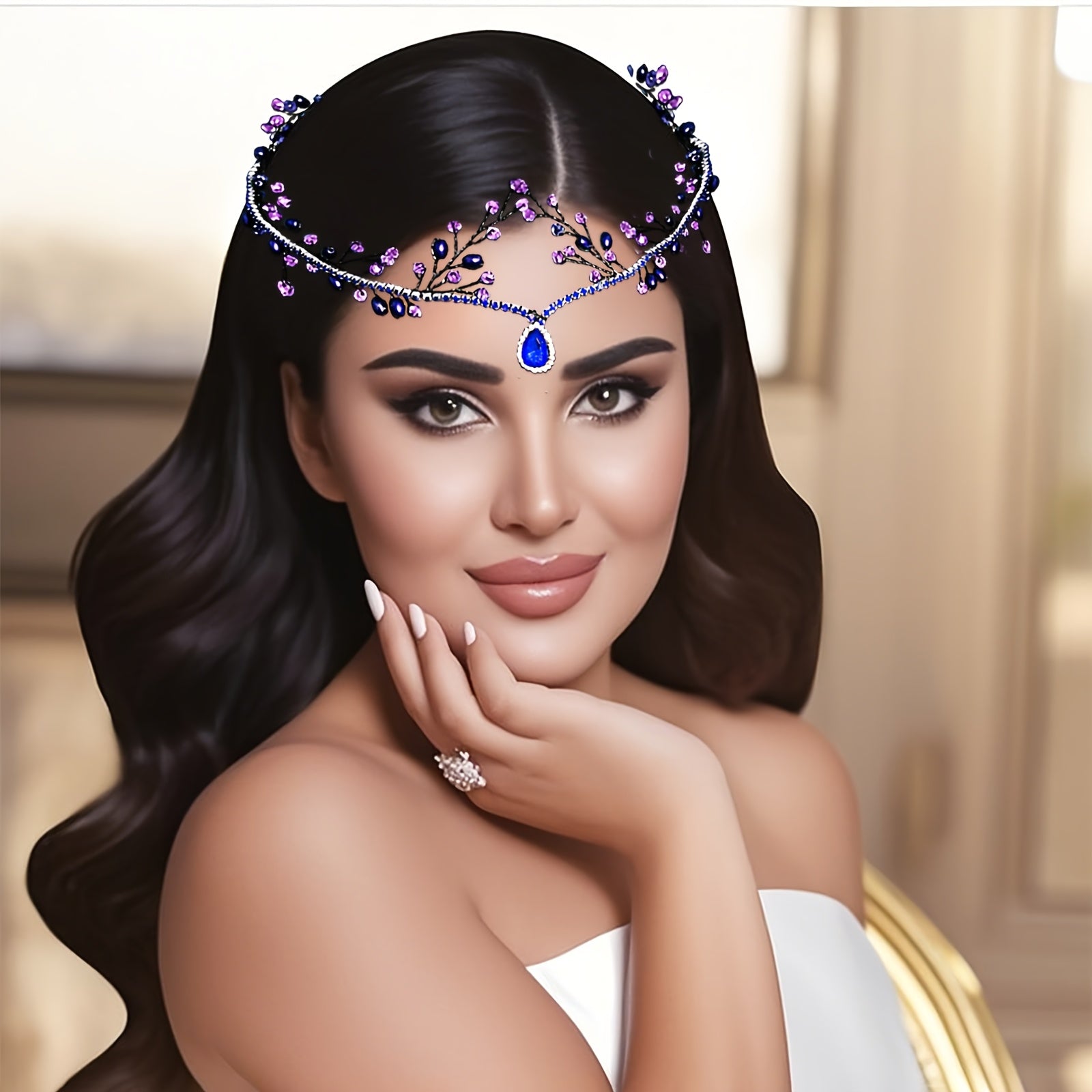 Women's Purple Beaded Crown Headwear for Halloween & Independence Celebrations
