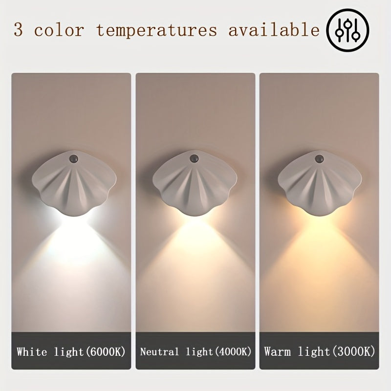 Magnetic Shell Shaped LED Night Light Motion Sensor USB Rechargeable