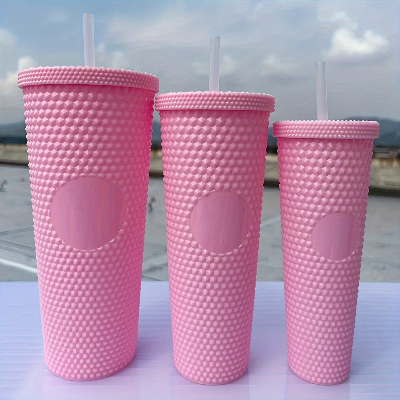 3pcs Plastic Water Cup Set with Straw 37.2oz 24.01oz 15.22oz Leakproof Bottle