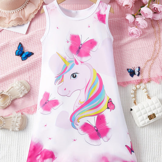 Unicorn Print Sleeveless Dress for Girls