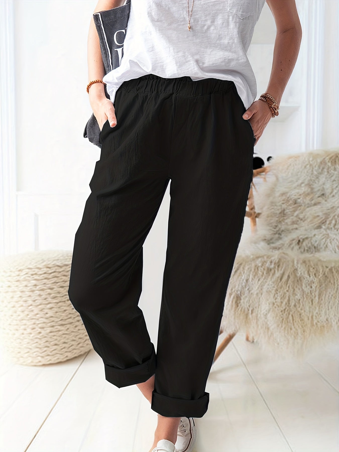 High Waist Straight Leg Pants Casual Women's Clothing