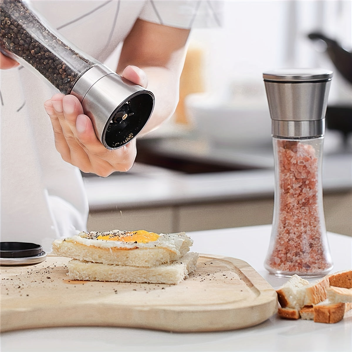 2pcs Glass Pepper & Salt Grinder Manual Mill Spice Crusher Bottle