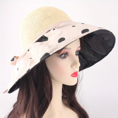 Beige UV Protection Sun Hat Large Brim Breathable Bucket Hat Strap Bowknot
