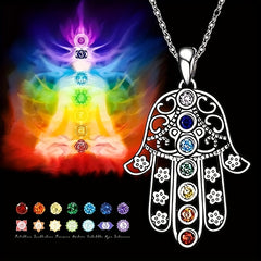 7 Chakra Palm Pendant Yoga Healing Stone Necklace Energy Balance Jewelry