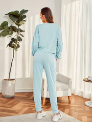 Solid Lounge Set Long Sleeve Top & Pants