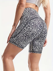  Leopard Print Wide Waistband Biker Shorts