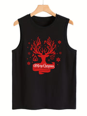 Christmas Tree Print Tank Top Crew Neck Fitted Sleeveless Sports Top