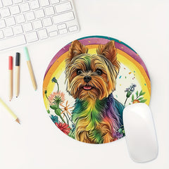 Flower Dog Round Mouse Pad Non-Slip Rubber Base