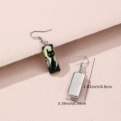 Cat Pattern Rectangle Drop Hook Earrings Jewelry Kitten Animal Party