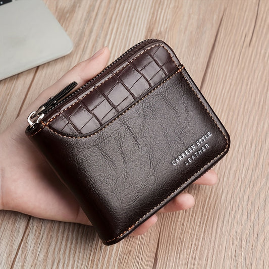 Men's Zipper Card Holder Short Wallet Leather Large Capacity Vintage Coin Purse