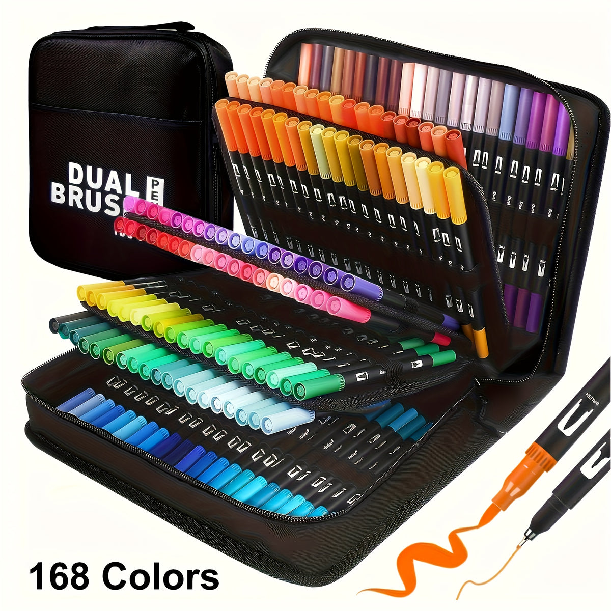 168pcs Dual Tip Watercolor Brush Pens Fine Line Coloring Set