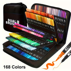 168pcs Dual Tip Watercolor Brush Pens Fine Line Coloring Set