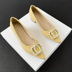 Women's Rhinestone Decor Slip On Chunky Heel Shoes