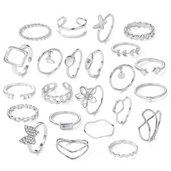 23pcs Exaggerated Flower Butterfly Rhinestone Pearl Ring Set Women's Joint Ring
