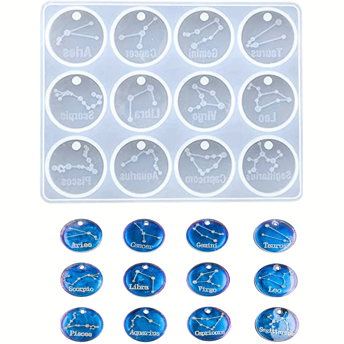12 Zodiac Constellations Resin Molds Round Zodiac Sign Epoxy Resin Molds