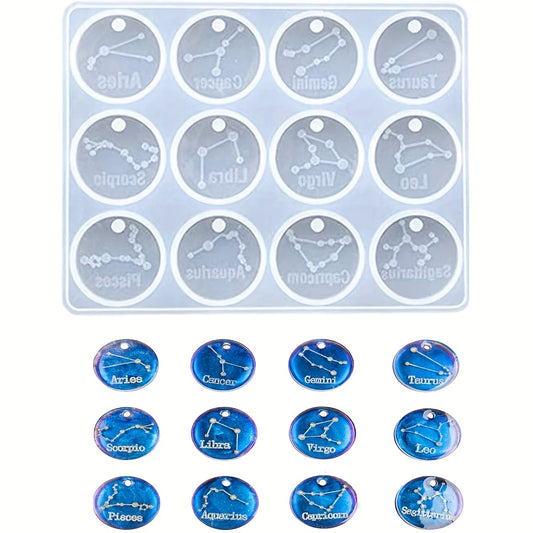 12 Zodiac Constellations Resin Molds Round Zodiac Sign Epoxy Resin Molds