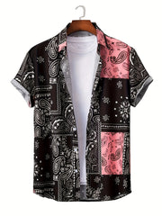 Men's Paisley Shirt Casual Lapel Button Up for Summer