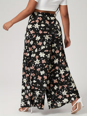 Boho Floral Print Wide Leg Trousers
