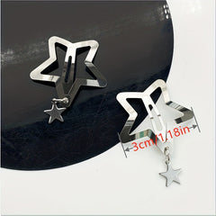 2pcs Y2K Hair Clips Silvery Snap Clips with Moon Butterfly Star Pendant